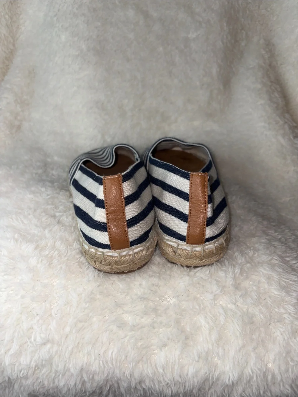 Vionic Valeri Striped Canvas Espadrille Flats Navy Blue White Orthotic Support